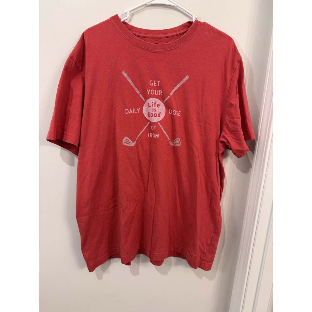 Life Is Good Mens T Shirt Red Size XL Large Golf Crusher Daily Dose Iron